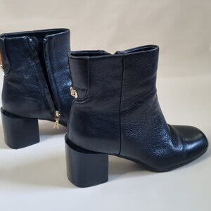 Black Block Heel Ankle Boots Booties Side Zip Women's Size 37 (US 6.5-7)